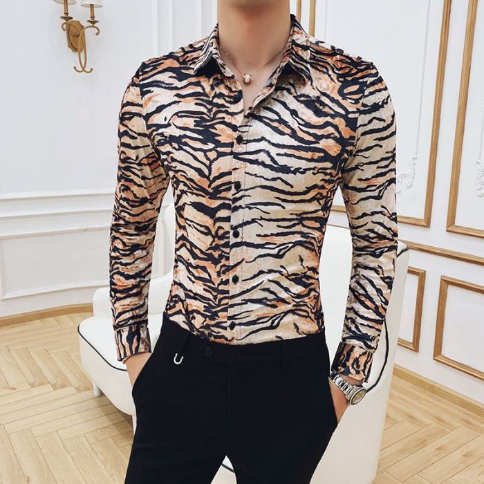 Animal print dress shirt men