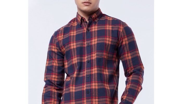 Men's orange plaid dress shirt